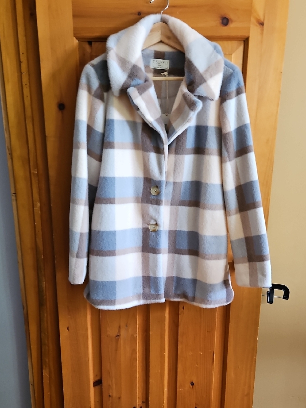 Women’s Plaid Button-Front Jacket - Cream, Pink, Blue & Brown